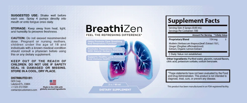 BreathiZen supplement facts label
